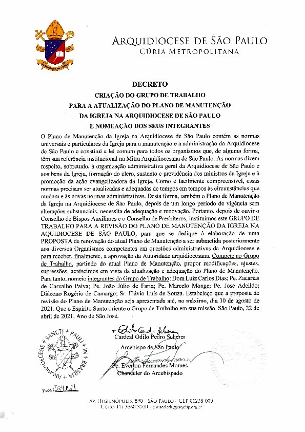 Grupo de trabalho irá atualizar Plano de Manutenção da Arquidiocese, Jornal O São Paulo