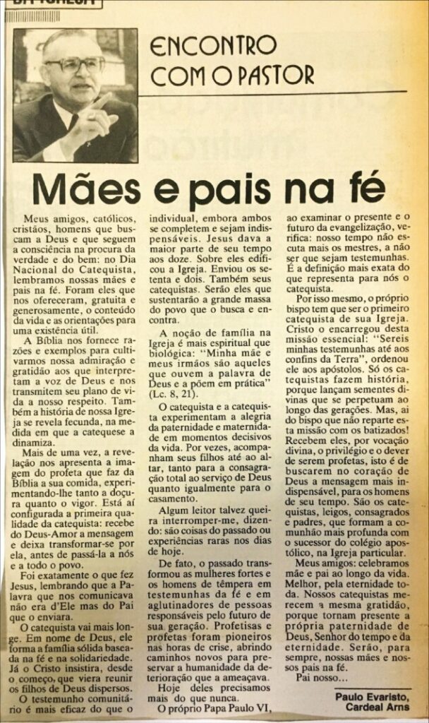 Dom Paulo na seção &#8216;Encontro com o Pastor&#8217;: 1970 &#8211; 1998, Jornal O São Paulo
