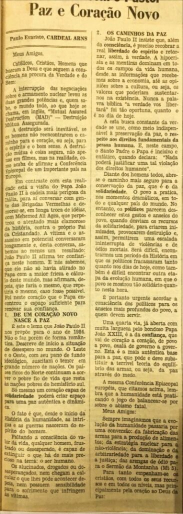 Dom Paulo na seção &#8216;Encontro com o Pastor&#8217;: 1970 &#8211; 1998, Jornal O São Paulo