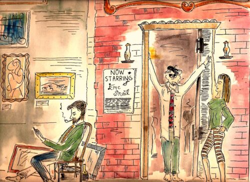 3 Beatniks in coffe house 1959 by Robeert Huffstutter