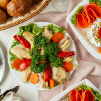 boiled chicken  with vegetable  top view