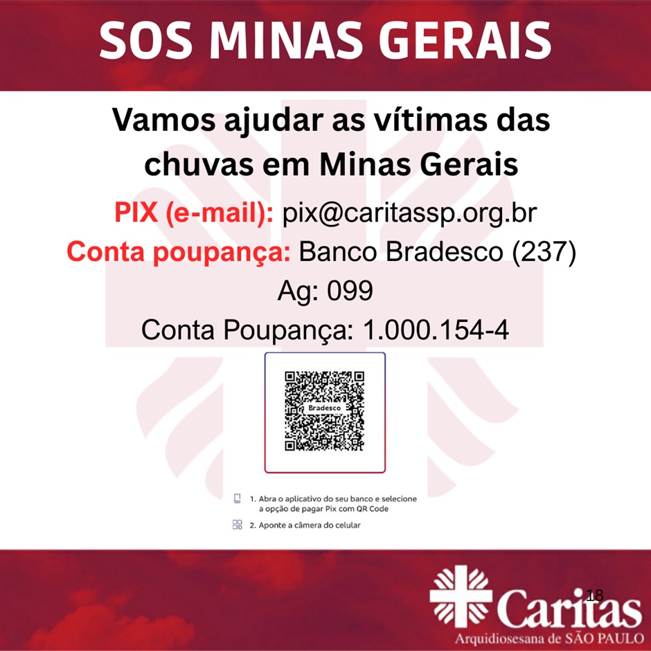 Arquidiocese de São Paulo lança campanha SOS Minas Gerais para vítimas das chuvas