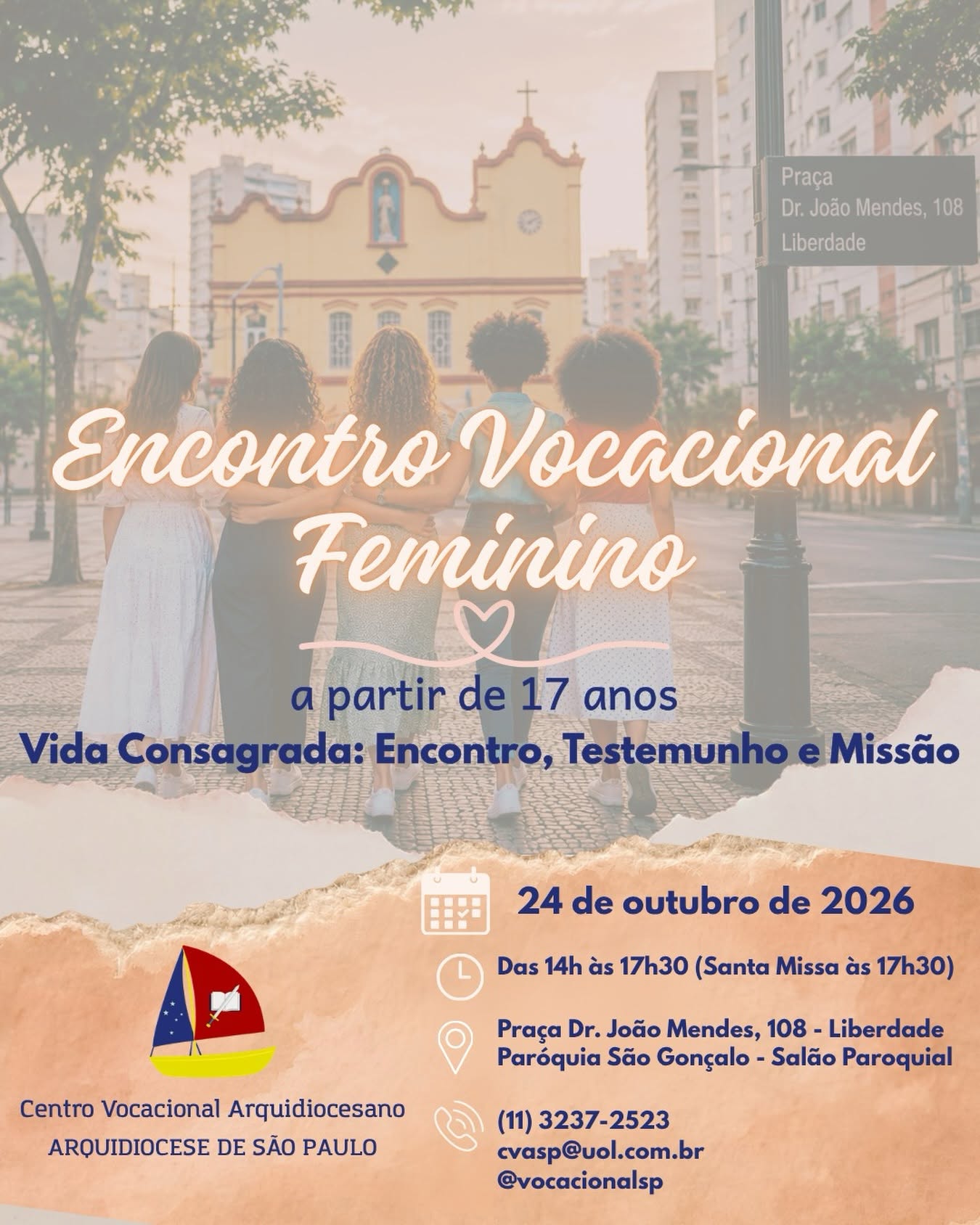Encontro vocacional feminino será realizado no dia 24 em São Paulo